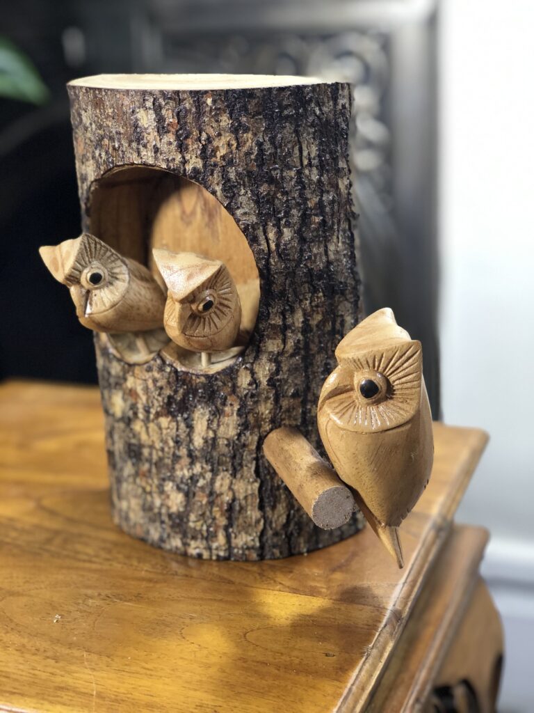 Carved Owl Log 20cm Reny's Ark Hand Carved Wooden Animals and Giftware